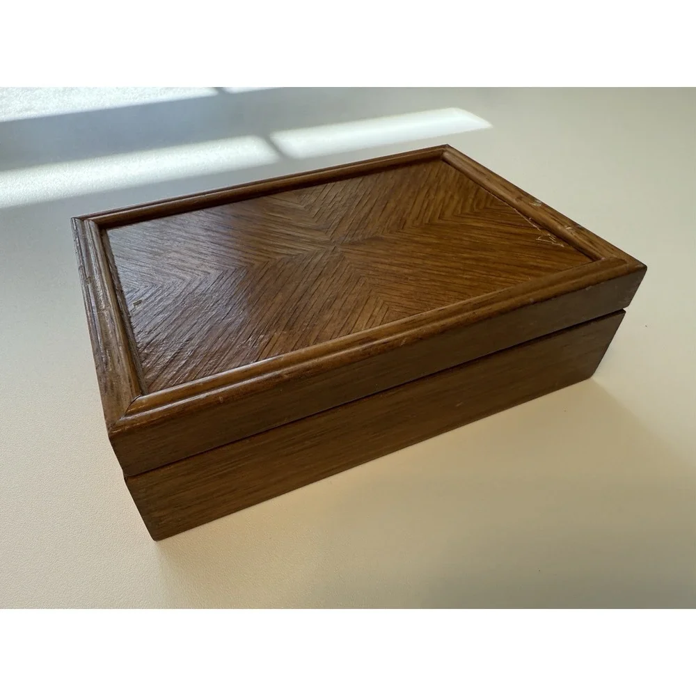 Vintage Jewelry Trinket‎ Box Wooden 6.5 X 4.25 X 2 Velvet Mirror Tea Box MCM